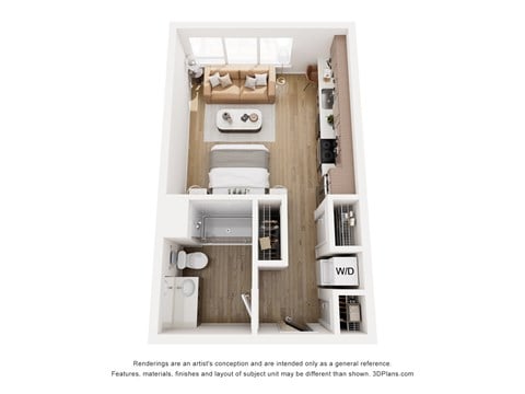 Floor plan for studio, 1 bath, 430 sqft